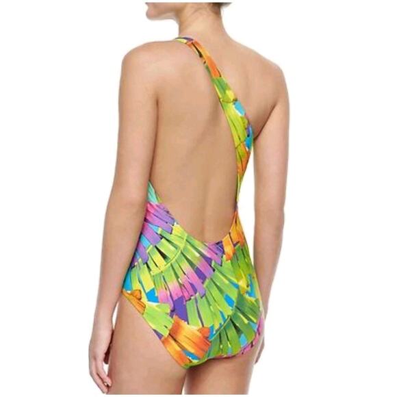 Trina Turk Polynesian Palms One-Piece Swimsuit One-Shoulder Size 6 Pre-Owned - Picture 3 of 11